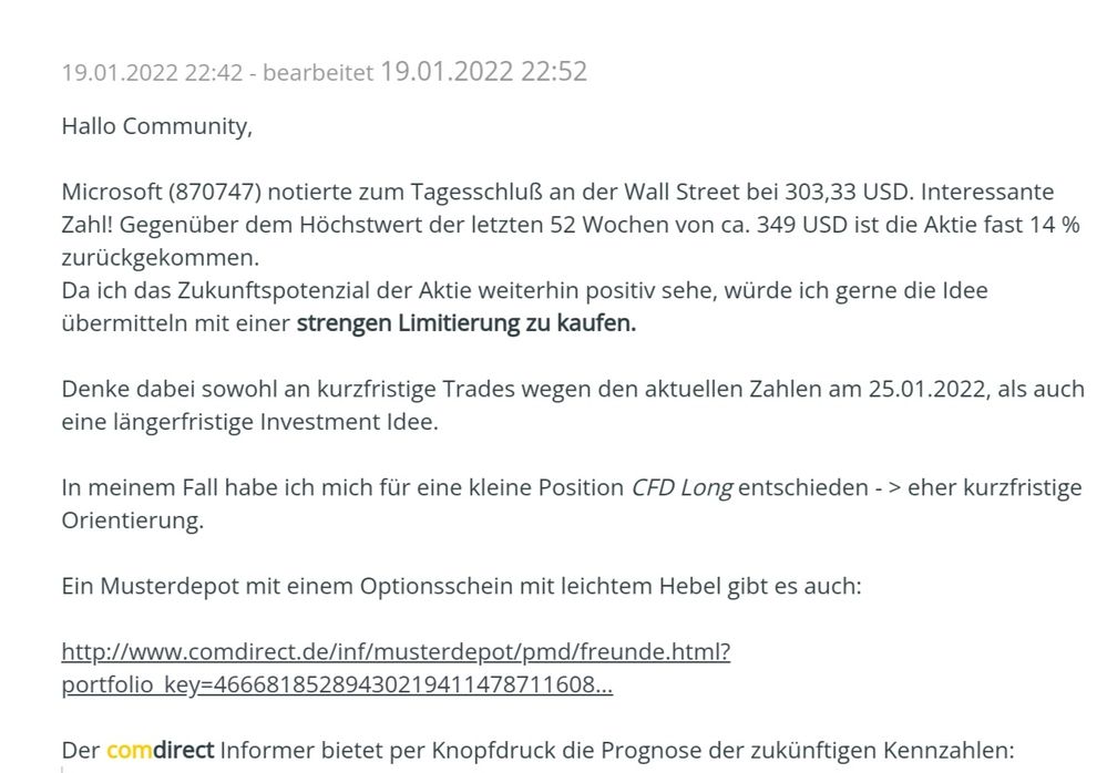 Quelle: comdirect Community, Beitrag vom 19.01.2022