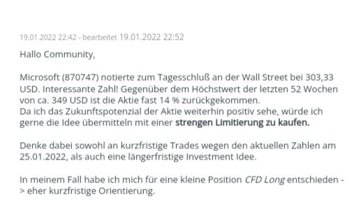 Quelle: Comdirect Community, Beitrag vom 19.01.2022