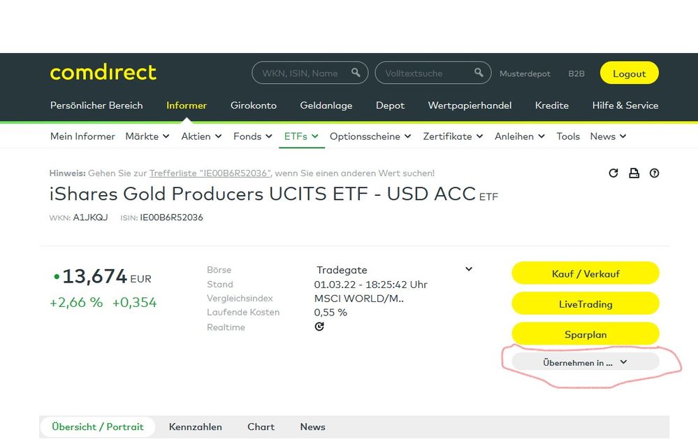 Ins Musterdepot übernehmen im Informer