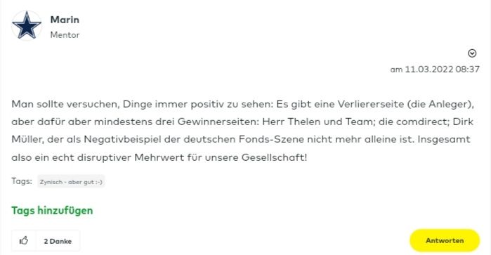 Screenprint aus dem comdirect-Forum, abgerufen am 11.03.2022