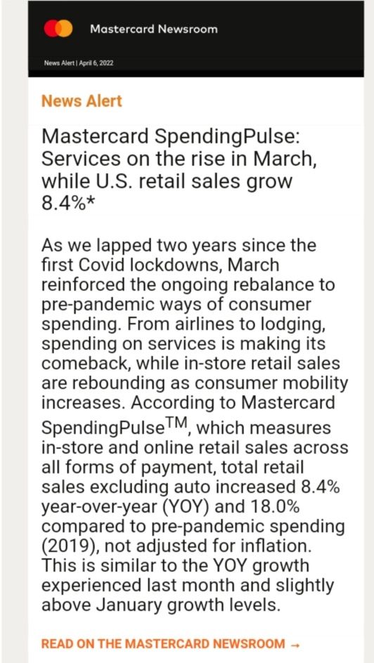 Quelle: Newsletter des Kreditkartenunternehmens Mastercard vom 06.04.2022