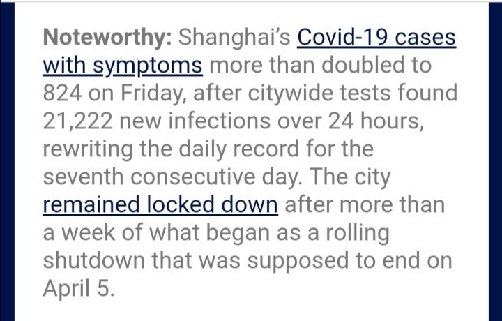 Öffentlich zugänglicher Newsletter der SCMP vom 08.04.2022 zum Shanghai Lockdown