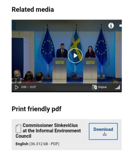 Screenshot von der offiziellen EU Seite des informellen Treffens des Umweltrates am 20.04.2023