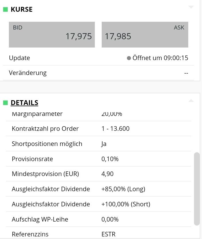 Quelle: CFD Echtkonto bei comdirect, abgerufen am 07.06.2023, Konditionsübersicht