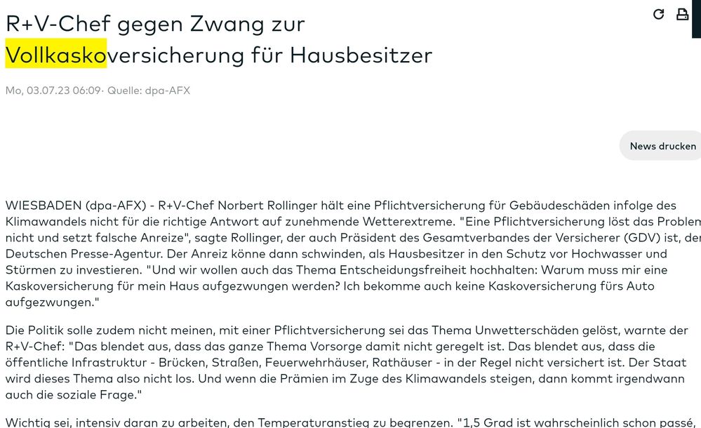Quelle: comdirect Informer, Märkte, Suchfunktion nach Vollkaskoversicherung, abgerufen am 05.07.2023