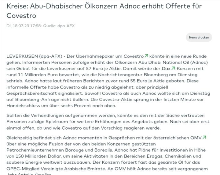 Quelle: comdirect Informer, Kundenansicht, abgerufen am 19.07.2023