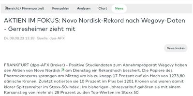 Quelle: comdirect Informer, Bereich Märkte, abgerufen am 08.08.2023