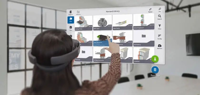 So in etwa könnte es aussehen - dann aber mit Charts etc. (Bildquelle: https://www.tekla.com/de/bimwissen/artikel-case-studies/virtual-augmented-mixed-reality)