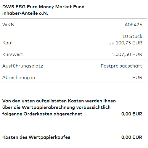 Kosteninformation Geldmarktfonds