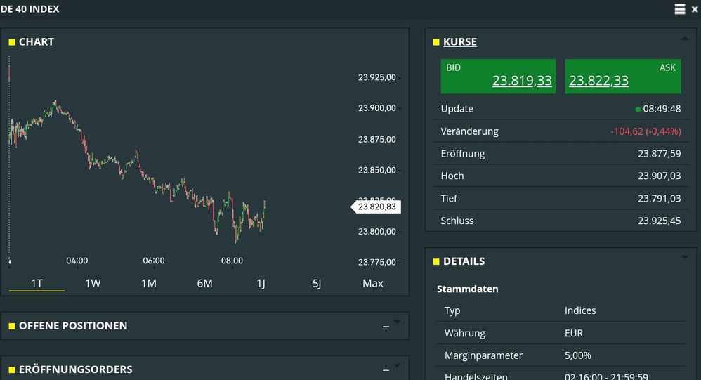 Quelle: comdirect CFD Handelssystem, Kundenansicht, eingeloggt, am 04.07.2025... da macht der DAX schon ordentlich Strecke