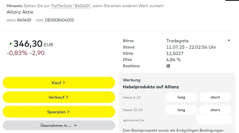 Quelle: comdirect Webseite, Kundenansicht (eingeloggter Zustand), abgerufen am 13.07.2025