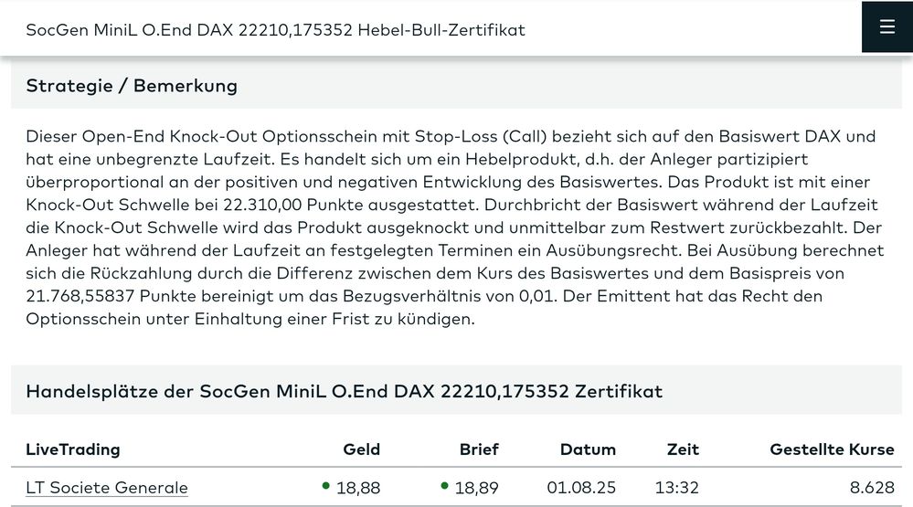 Quelle: comdirect Informer, Kundenansicht (eingeloggt), abgerufen am 01.08.2025