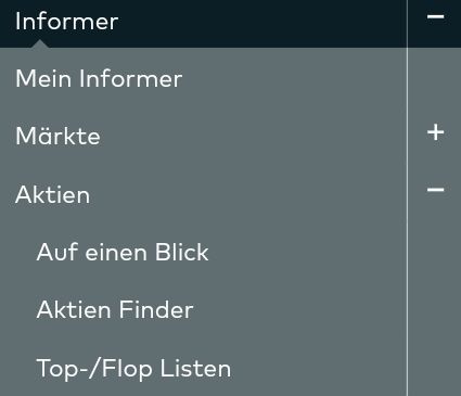 Quelle: comdirect Webseite, Navigationsleiste, abgerufen am 03.08.2025