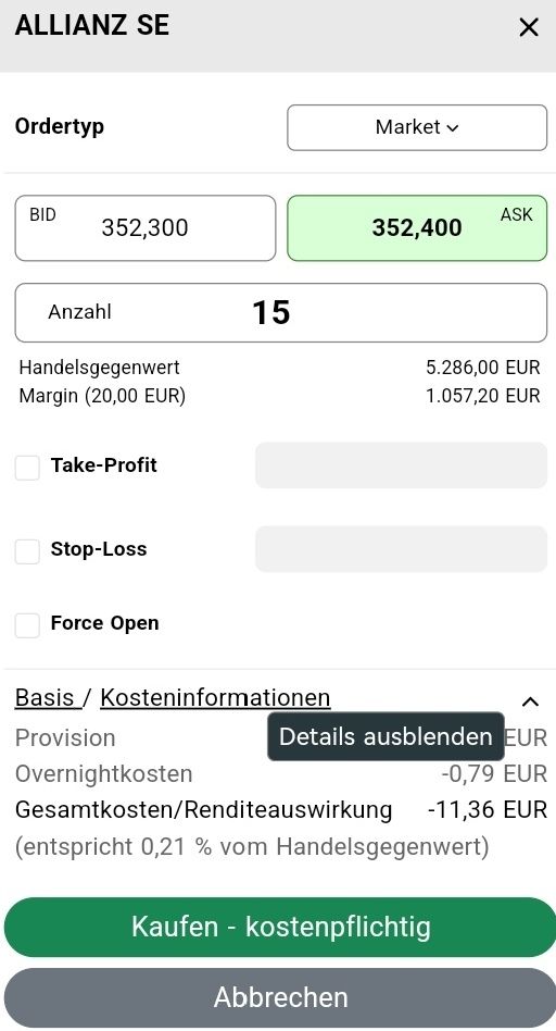 Quelle: comdirect CFD Handelssystem, Kundenansicht Echtkonto, eingeloggt am 10.09.2025, nur zu Unterhaltungszwecken