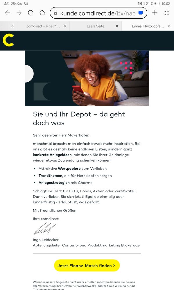 Quelle: comdirect Webseite, Kundenansicht/eingeloggter Zustand, abgerufen  im Sep. 2025