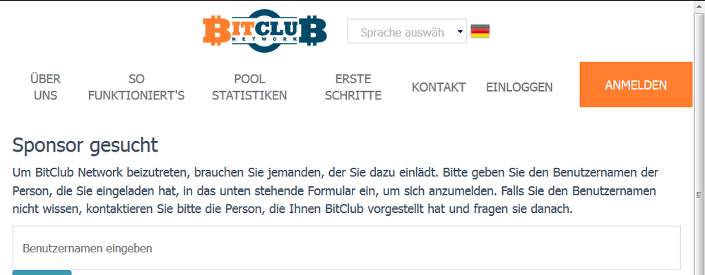 Screenprint aus dem Angebot des BitClub Network als Vorsichtshinweis