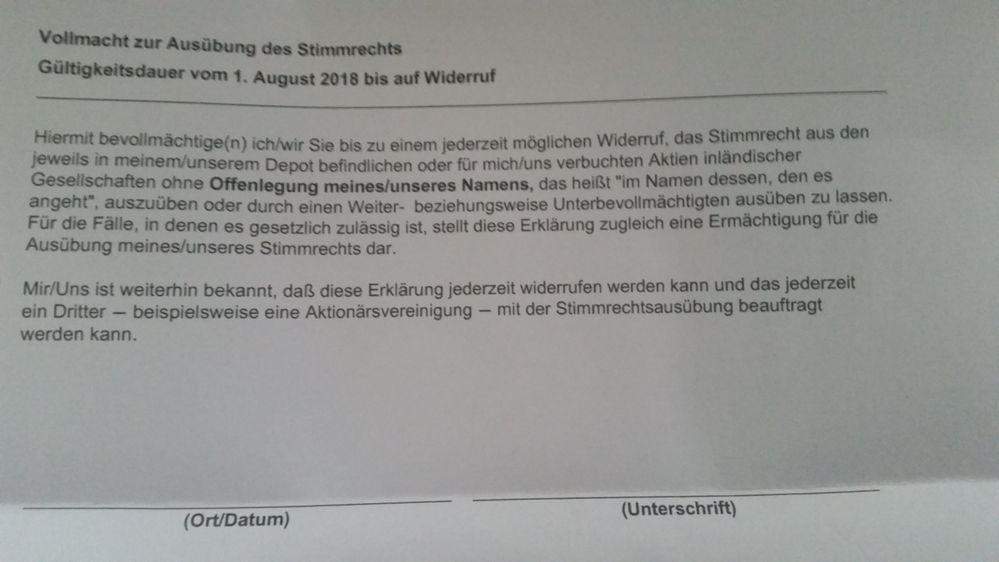 Stimmrechtsvollmacht