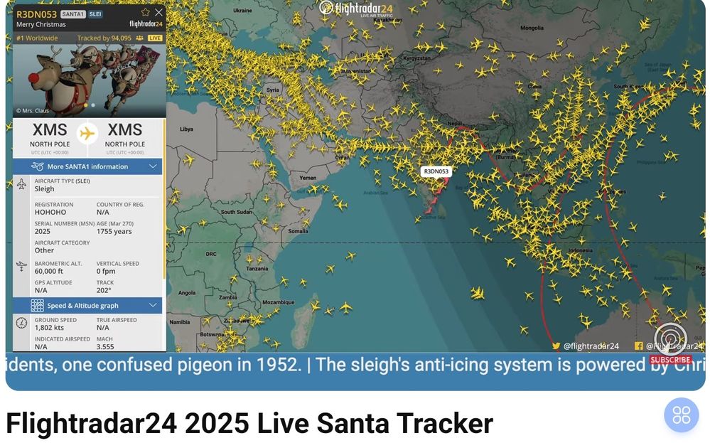 Quelle: Flightrdar24, 2025 Live Santa Tracker
