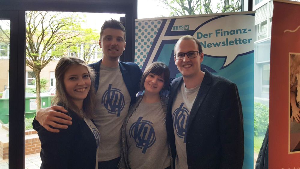 Die Kleingeldhelden (v. l. n. r. Johanna Hellmann, Marian Kopocz, Sabina Kist, Marcel Wollscheid, Gewinner des Sonderpreises beim #fba17