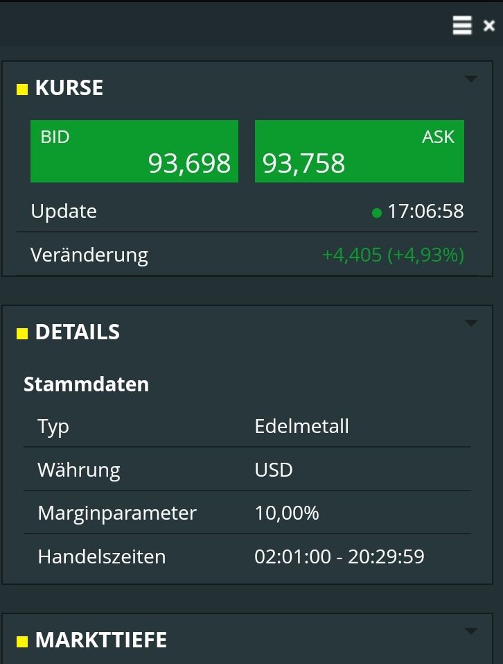 Quelle: comdirect CFD Trader pro, Kundenansicht, abgerufen am 16.01.2026