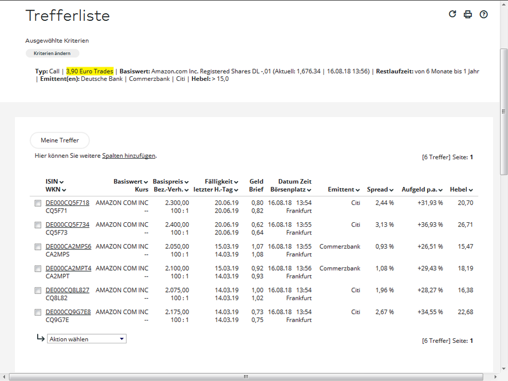 Quelle: Auswahl aus dem comdirect-Informer