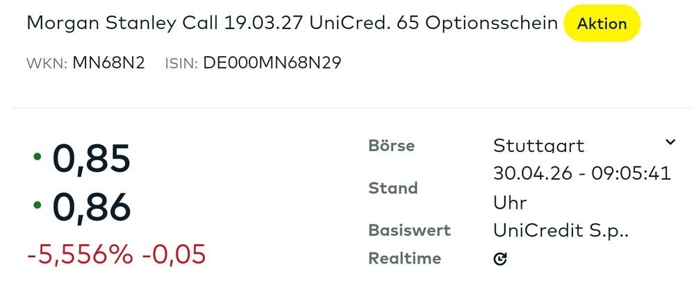Quelle: comdirect Webseite, eingeloggter Zustand, Echtdpot, abgerufen am 30.04.2026