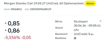 Quelle: comdirect Webseite, eingeloggter Zustand, Echtdpot, abgerufen am 30.04.2026