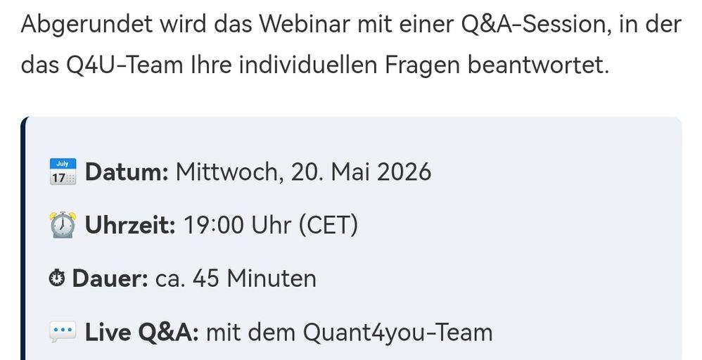 Quelle: Quasi öffentliche Rundmail von Quant4You, erhalten ohne irgendeinen besonderen Status, 20.05.2026
