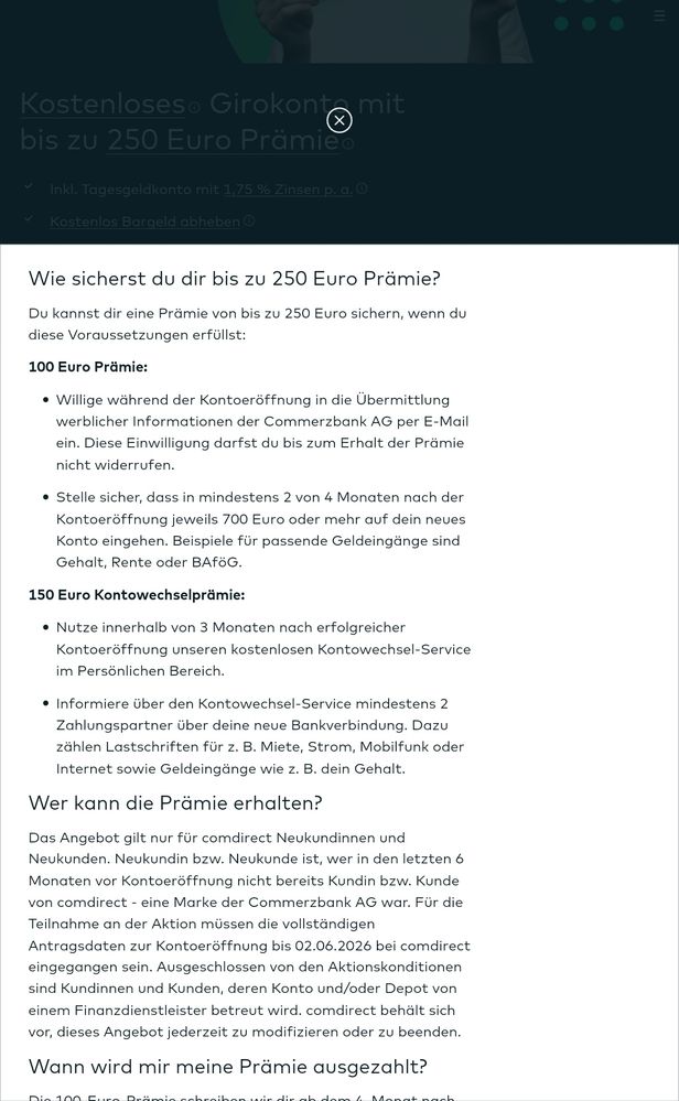 Quelle: comdirect Webseite, abgerufen am 23.04.2026