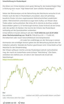 Quelle: wikifolio AG, abgerufen am 22.07.2026 (auch im Nachrichtenfeed des Watchlisitings)