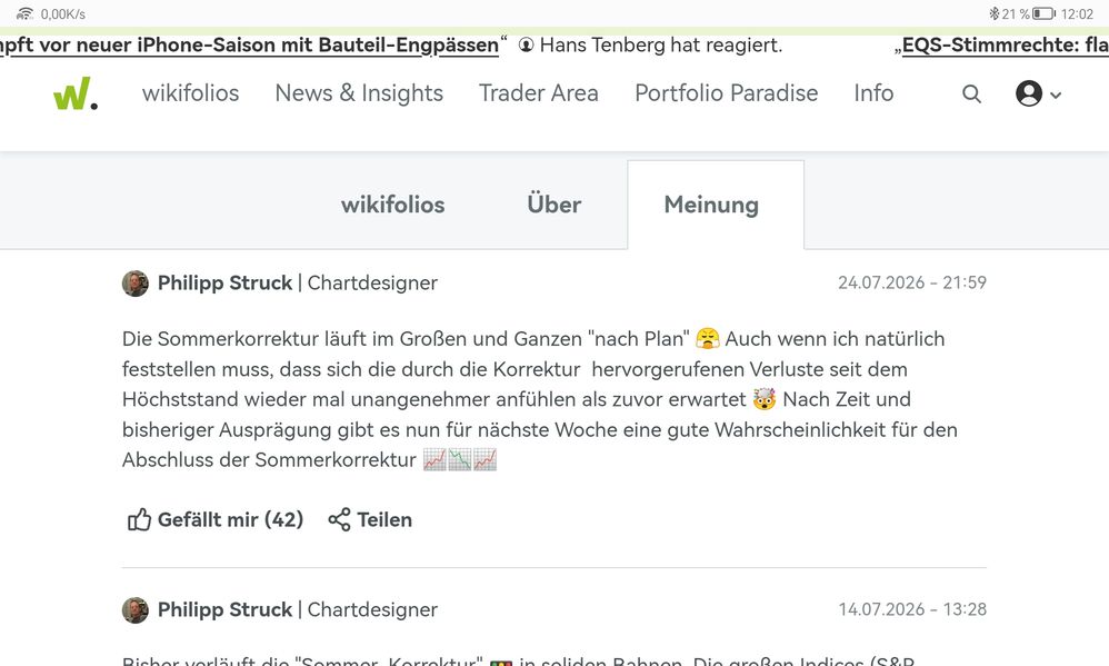 Quelle: wikifolio AG Webseite, abgerufen am 01.08.2026