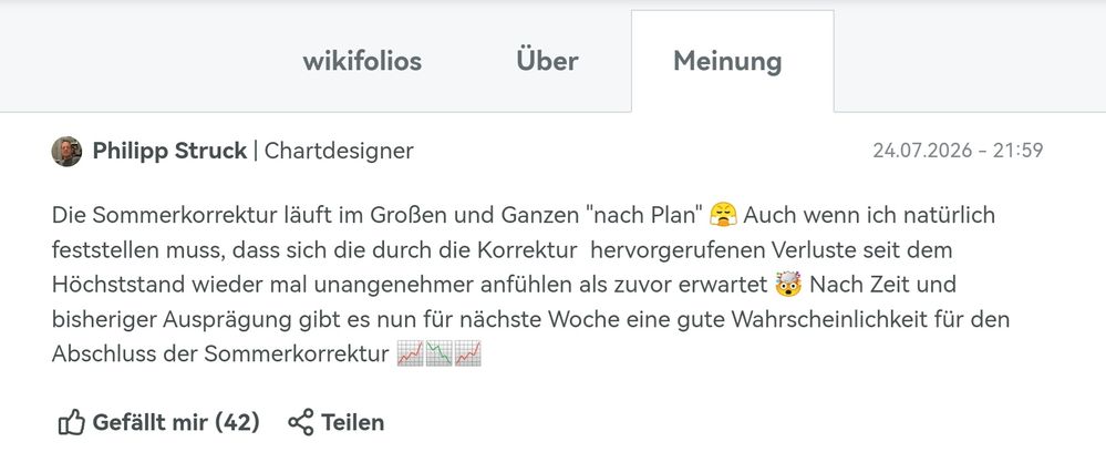 Quelle: wikifolio AG Webseite, abgerufen am 01.08.2026