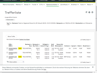 Quelle: Selbst erstellte Trefferliste aus dem comdirect-Informer
