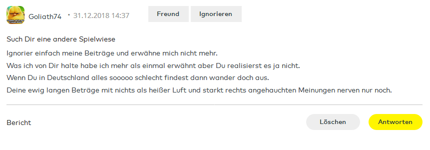 Quelle: Als Privatnachricht getarnte Beleidigung durch Goliath74