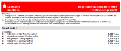 Quelle: Aus dem Angebot der Sparkasse KölnBonn, Aushang des Preisverzeichnisses, abgerufen am 13.03.2019