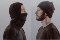 links als Maske, rechts als Mütze