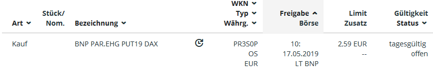 Quelle: Glücksdrachen-Echtdepot, Orderbuch vom 17.05.2019