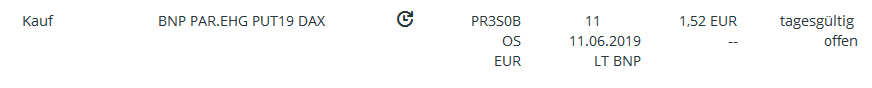 Quelle: Orderbuch des Glücksdrachen-Echtdepots, am 11.06.2019