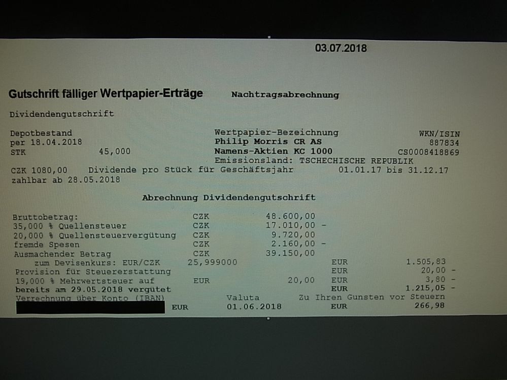 Philip Morris Nachtragsabrechnung