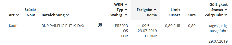 Quelle: Orderbuch des Glücksdrachen-Echtdepots bei meinem Zweitbroker