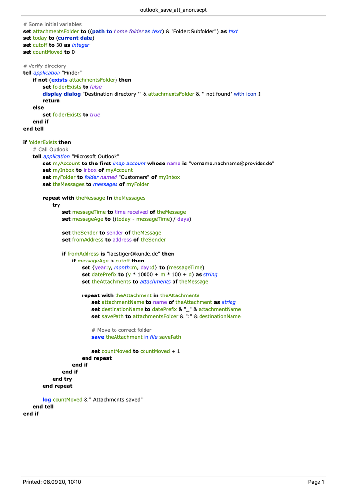 Sichern der E-Mail-Anhänge im Filesystem