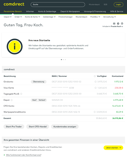 Beispielansicht der neuen Startseite