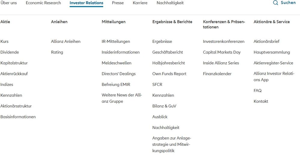 Investor-Relations-Übersicht Allianz