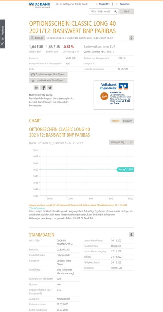 Direkt von der Seite des Emittenten DZ Bank, abgerufen am 17.12.2021