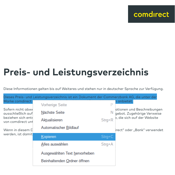 Text In PDF Leistungsverzeichnis Kopieren - Comdirect